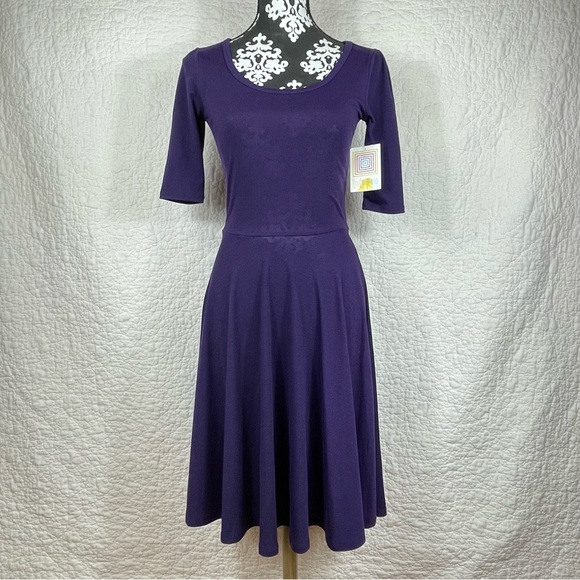 🔥NWT Lularoe Nicole Fit Purple Flare Skirt Stretch Women’s Size XS - Picture 2 of 14